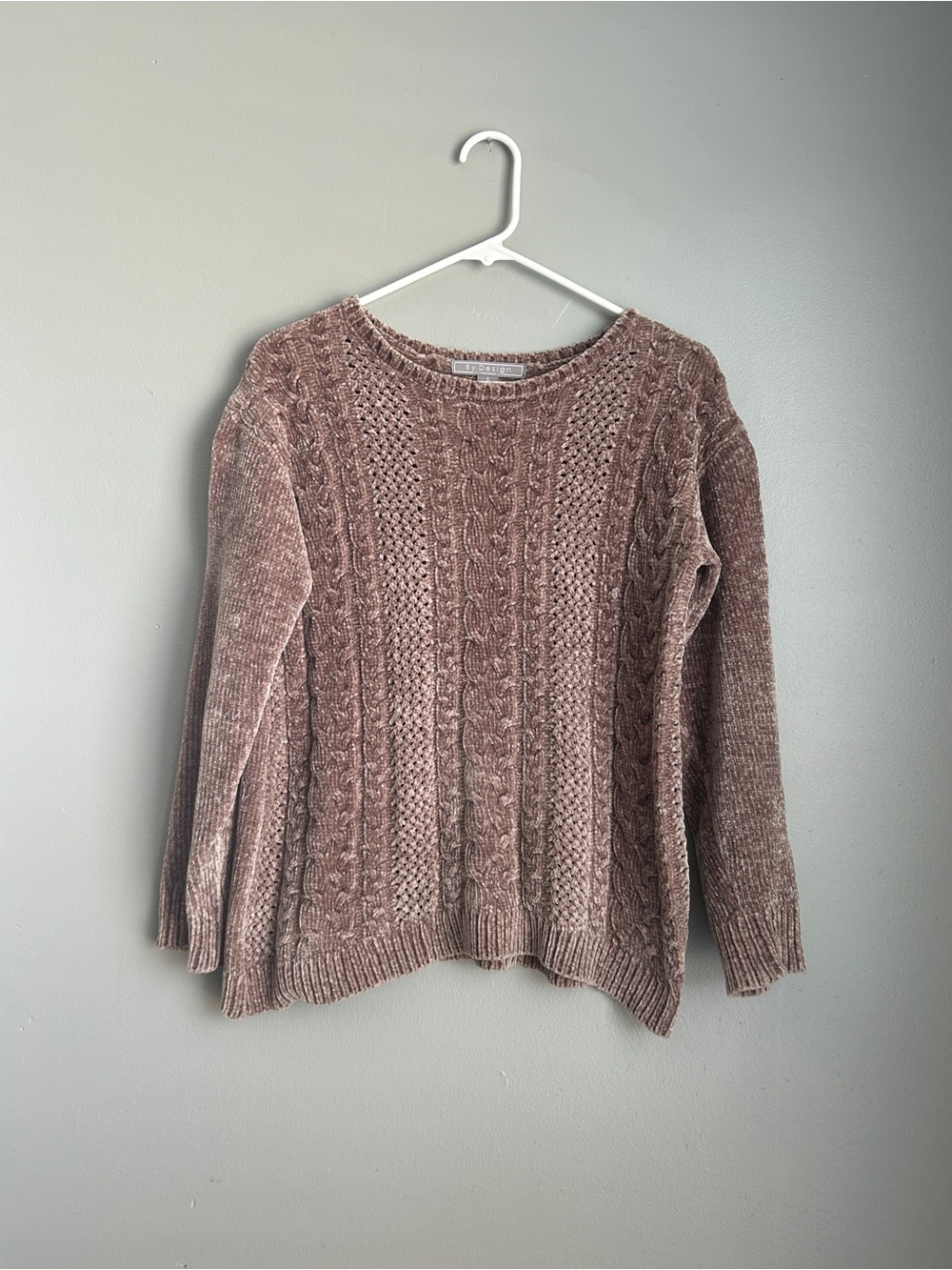 By Design Cable Knit Crewneck Sweater - Mauve